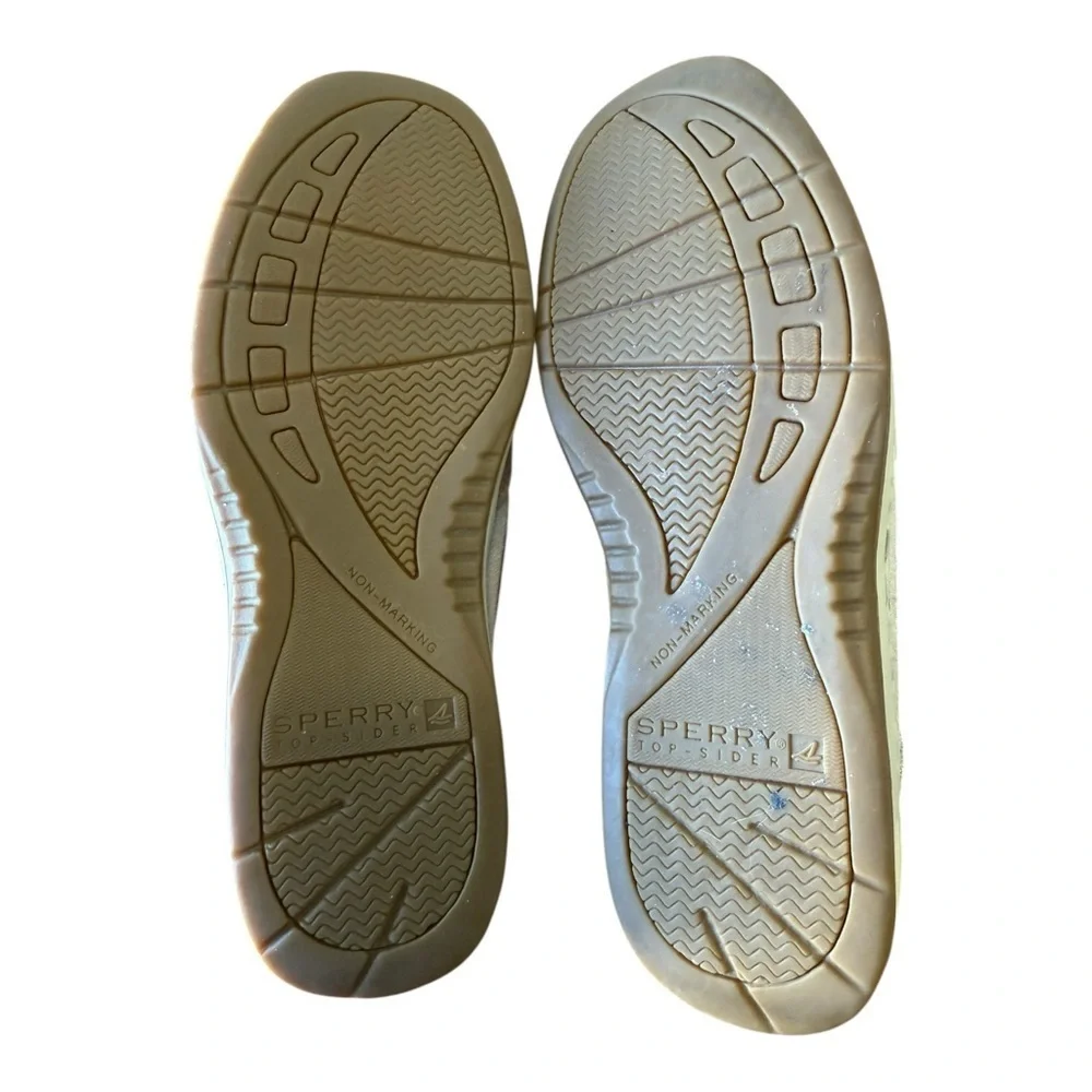 Sperry Top Sider Boat Shoes Womens Size 5M Tan Leather Gold Glitter Deck Lace Up